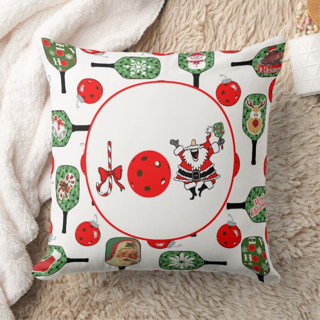 Pickleball Joy Christmas Party Red Green Paddles Throw Pillow (Blanket)