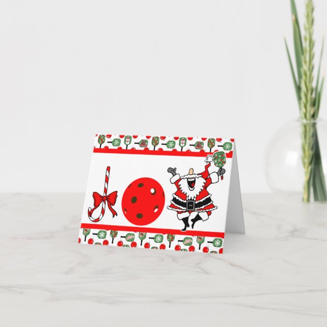 Pickleball Joy Christmas Party Santa Paddles Holiday Card (Front)