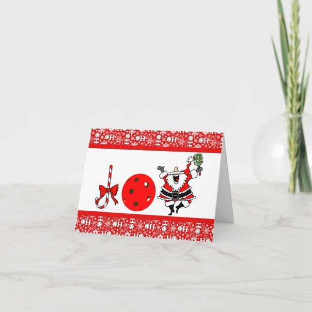 Pickleball Joy Christmas Red and White Santa Holiday Card (Front)