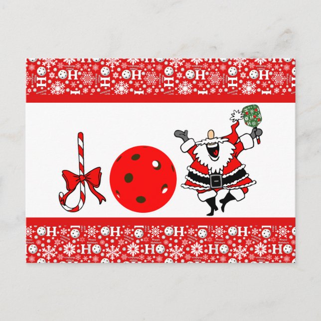 Pickleball Joy Christmas Red and White Santa Postcard (Front)