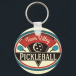 Pickleball Key Chain - Vintage Design<br><div class="desc">Support your pickleball team with your own personalized pickleball key chain. Vintage colors and vintage design. Features a pickleball and pickleball paddles.</div>