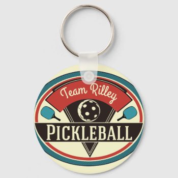 Pickleball Key Chain - Vintage Design by artinspired at Zazzle