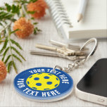 Pickleball keychain gift for tennis player and fan<br><div class="desc">Pickleball keychain gift for tennis player and fan. Add your own personalized text like a name,  funny slogan,  quote,  joke,  saying etc. Custom sports Birthday party favor for men,  women and kids. Personalized key chains with pickleball ball logo design. Blue and yellow or custom colors.</div>