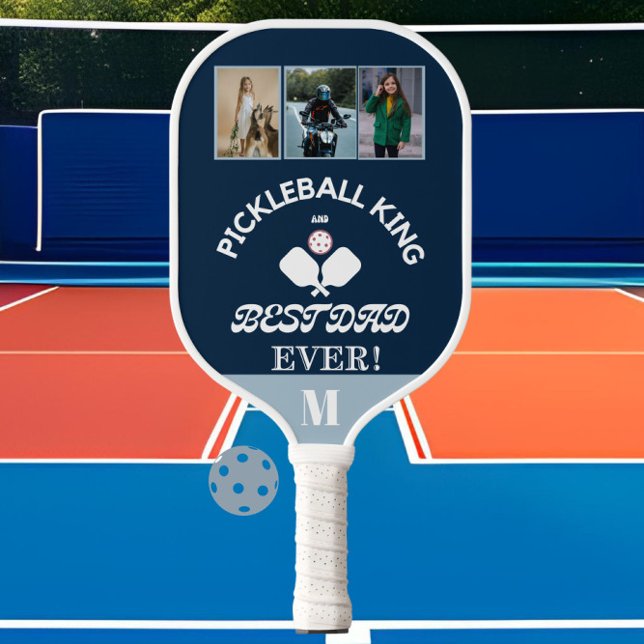 Pickleball King and Best Dad Ever 3 Photo Grid Pickleball Paddle (Creator Uploaded)