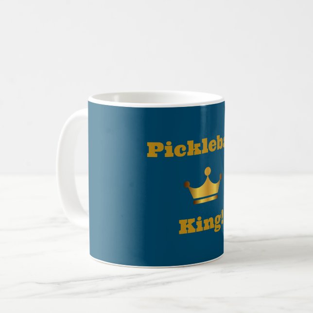 Pickleball King coffee mug - blue & gold (Front Left)