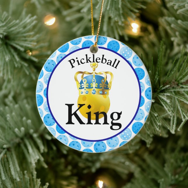 Pickleball King, Yellow Pickleball Wearing A Crown Ceramic Ornament (Tree)