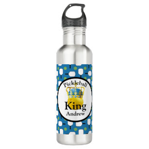 Pickleball King, Yellow Pickleball Wearing A Crown Stainless Steel Water Bottle