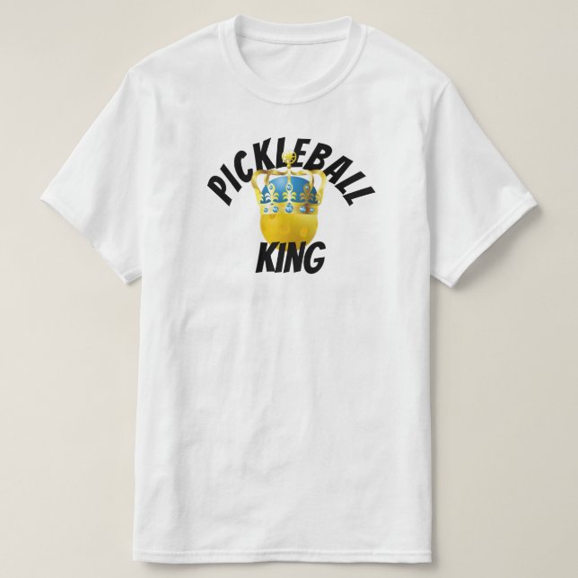 Pickleball King Yellow Pickleball Wearing a Crown T-Shirt (Design Front)