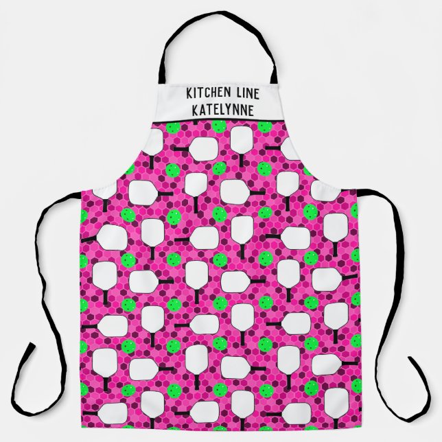 Pickleball Kitchen Line Personalize Magenta Green  Apron (Front)