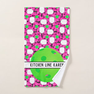 Pickleball Kitchen Line Personalize Magenta Green Hand Towel