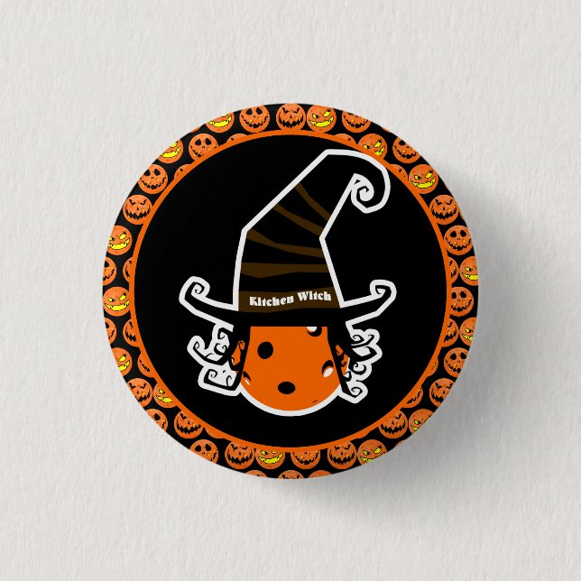 Pickleball Kitchen Witch Cute Pickleball Halloween Button (Front)