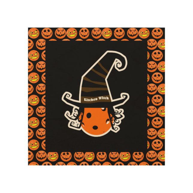 Pickleball Kitchen Witch Cute Pickleball Halloween Wood Wall Art (Front)