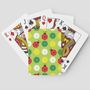 Pickleball ladybugs and picklaballs on fresh green poker cards