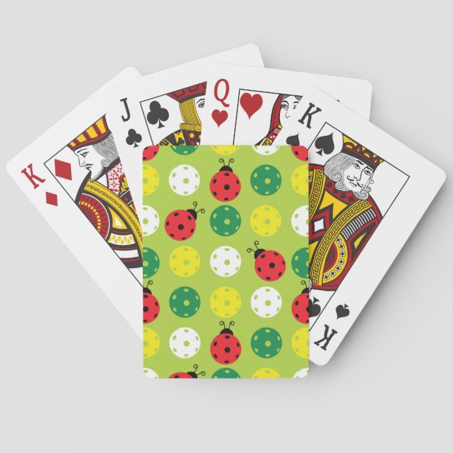 Pickleball ladybugs and picklaballs on fresh green poker cards (Back)