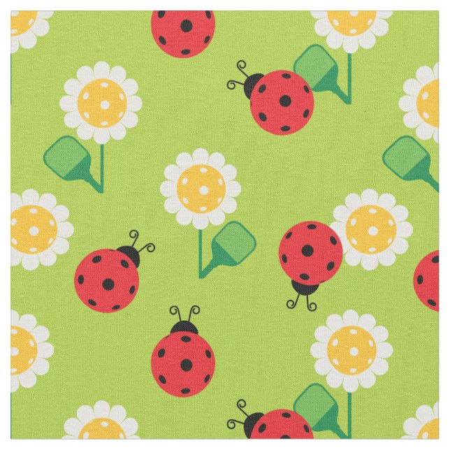 💚🐞Pickleball ladybugs, daisies,  custom size Fabric (Close Up)