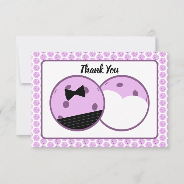 Pickleball Lavender Bride and Groom Thank You Card (Front)