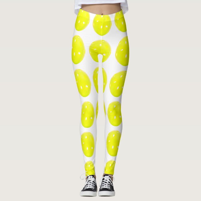 Pickleball Leggings Yellow Ball on White (Front)