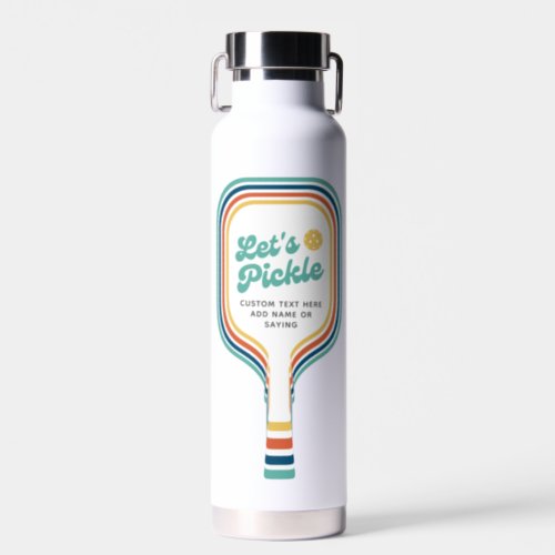 Pickleball Lets Pickle Retro Rainbow Stripe Custom Water Bottle