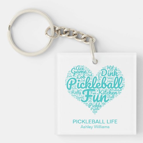 Pickleball Life Personalized Name Word Art Heart  Keychain