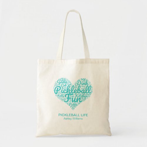 Pickleball Life Personalized Name Word Art Heart  Tote Bag