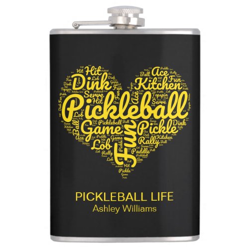 Pickleball Life Personalized Word Art Typography Flask