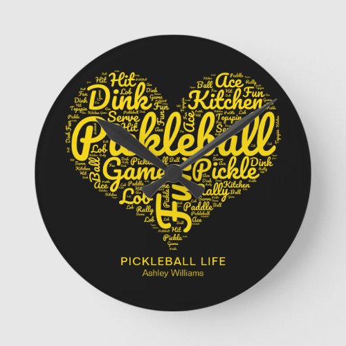 Pickleball Life Word Art Typography Personalized Round Clock