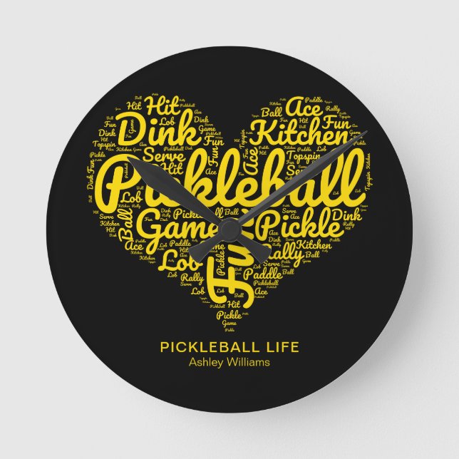 Pickleball Life Word Art Typography Personalized Round Clock (Front)