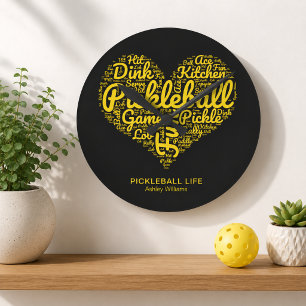 Pickleball Life Word Art Typography Personalized Round Clock