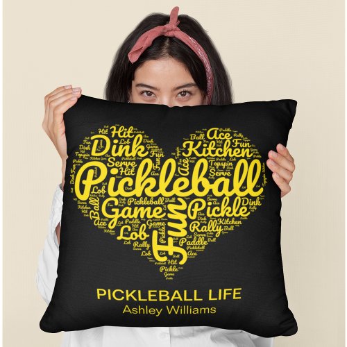 Pickleball Life Word Art Typography Personalized Throw Pillow