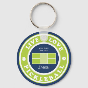 Pickleball: live, love, pickleball, custom text keychain