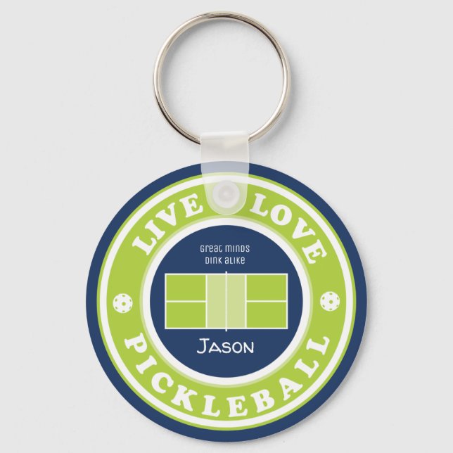 Pickleball: live, love, pickleball, custom text  keychain (Front)