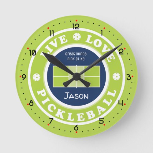 Pickleball live love pickleball custom text   round clock