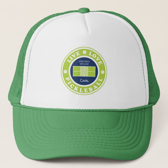 Pickleball: live, love, pickleball, custom text  trucker hat (Front)