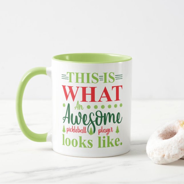 Pickleball Looks Like Fun Green Sports Coffee Mug (With Donut)