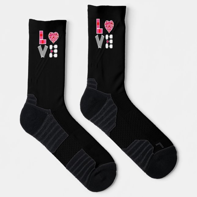 Pickleball Love Heart Court Balls Paddles Black Socks (Right)