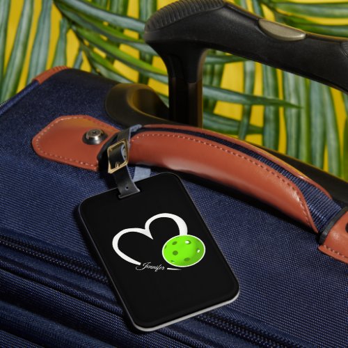 Pickleball Love Personalized White and LIme Green  Luggage Tag