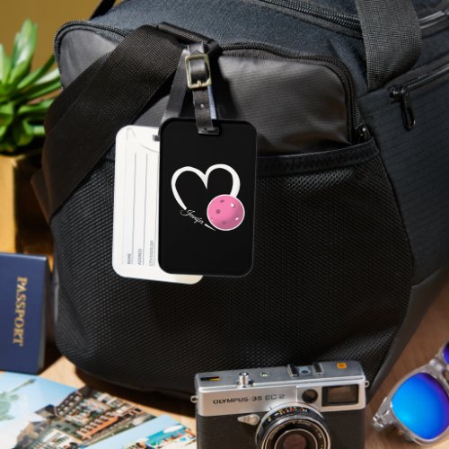 Pickleball Love Personalized White and Pink Ball Luggage Tag