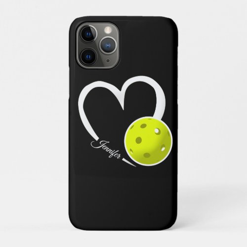 Pickleball Love Personalized White and Yellow Ball iPhone 11 Pro Case