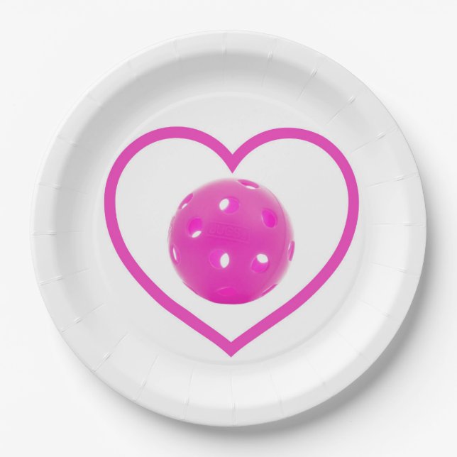 Pickleball love pink pickle ball sport pink paper plates (Front)