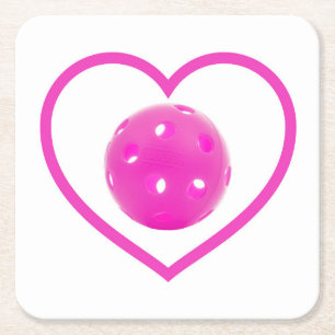 Pickleball love pink pickle ball sport pink square paper coaster