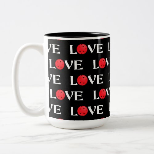 Pickleball Love Red  Black Valentine Pickleball  Two_Tone Coffee Mug