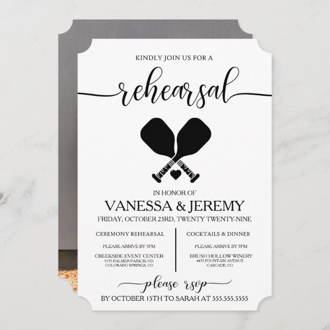 Pickleball Love Rehearsal Dinner Invitation (Front/Back)