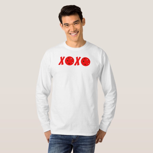 Pickleball Love Valentine XOXO Red Pickleballs T-Shirt (Front Full)