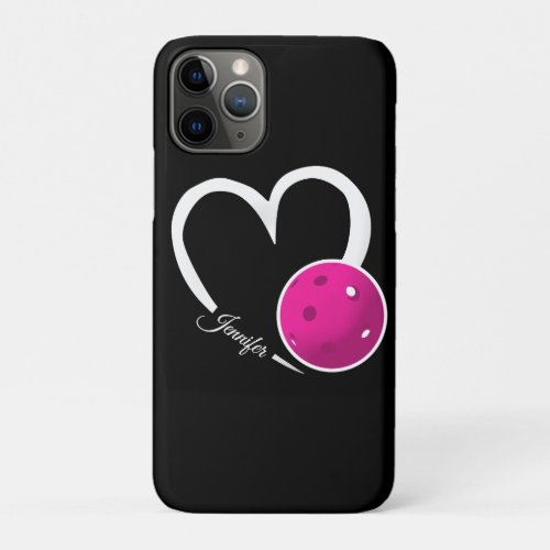 Pickleball Love White Heart Magenta Pickleball iPhone 11 Pro Case