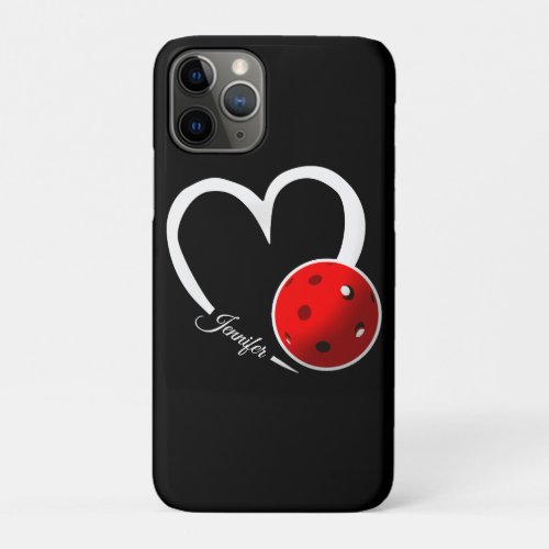 Pickleball Love White Heart Red Pickleball iPhone 11 Pro Case