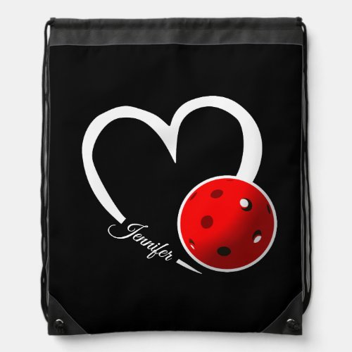 Pickleball Love White Heart Red Pickleball Drawstring Bag