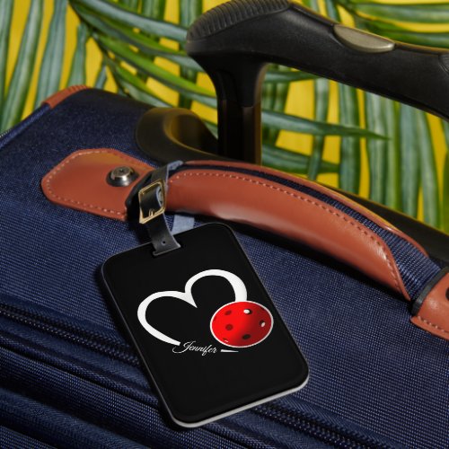 Pickleball Love White Heart Red Pickleball Luggage Tag