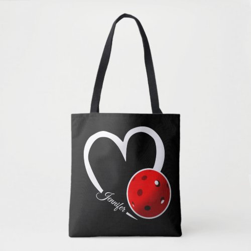 Pickleball Love White Heart Red Pickleball Tote Bag