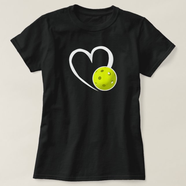 Pickleball Love White Heart Yellow Pickleball T-Shirt (Design Front)