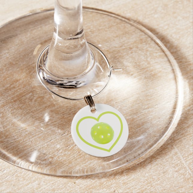 pickleball love yellow pickle ball wine charm (In Situ)